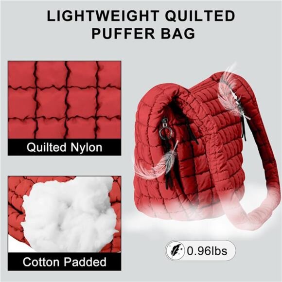 Large Quilted Lightweight Bag Red - Picture 6 of 6